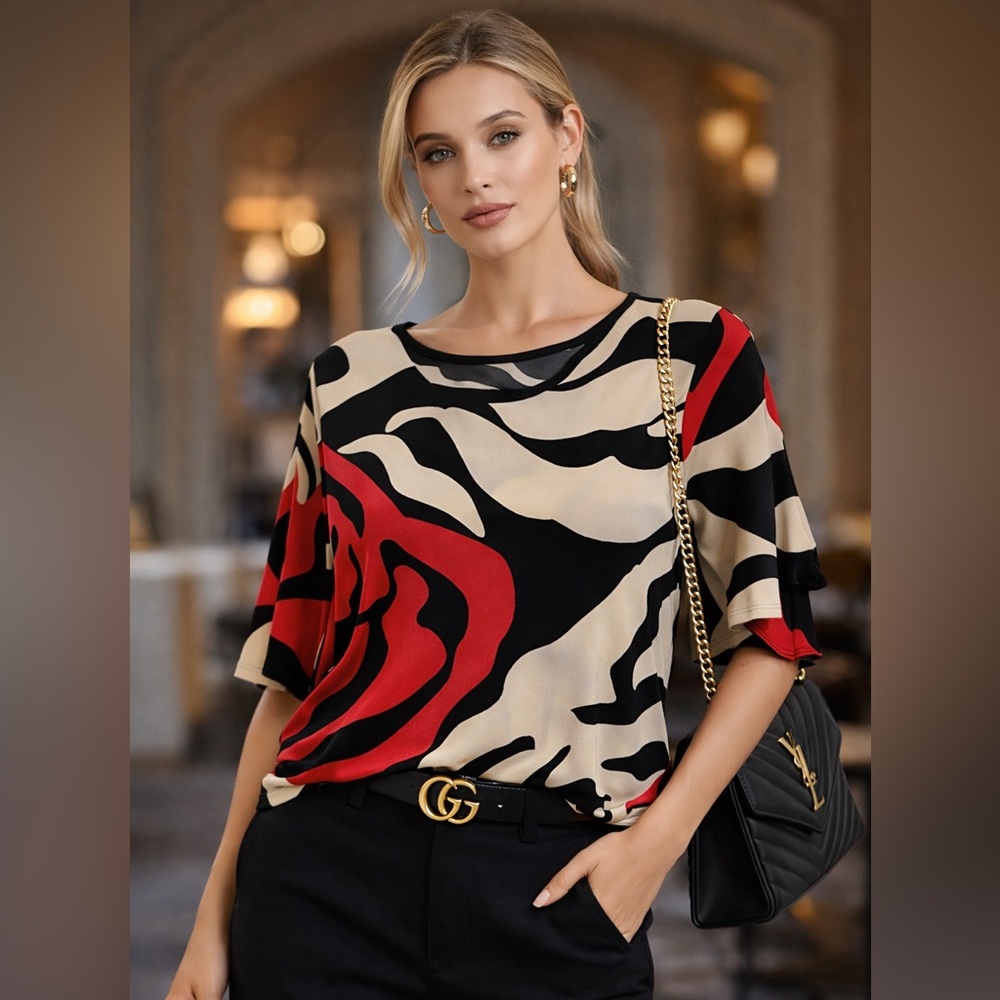 CLARA SUNWOO Red and Black Abstract Blouse